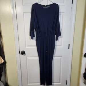 Lauren Ralph Lauren Navy Jumpsuit W/ Dolman Sleeves And Self Ties, M